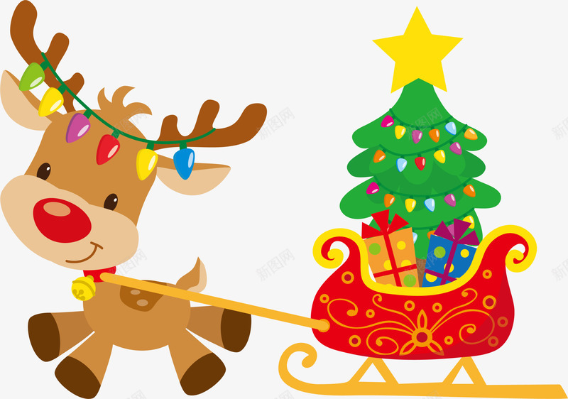 卡通圣诞节拉车麋鹿png免抠素材_新图网 https://ixintu.com Christmas Merry 圣诞快乐 圣诞树 圣诞节 拉车麋鹿 麋鹿