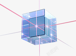 漂浮射线手绘蓝色方块几何体高清图片