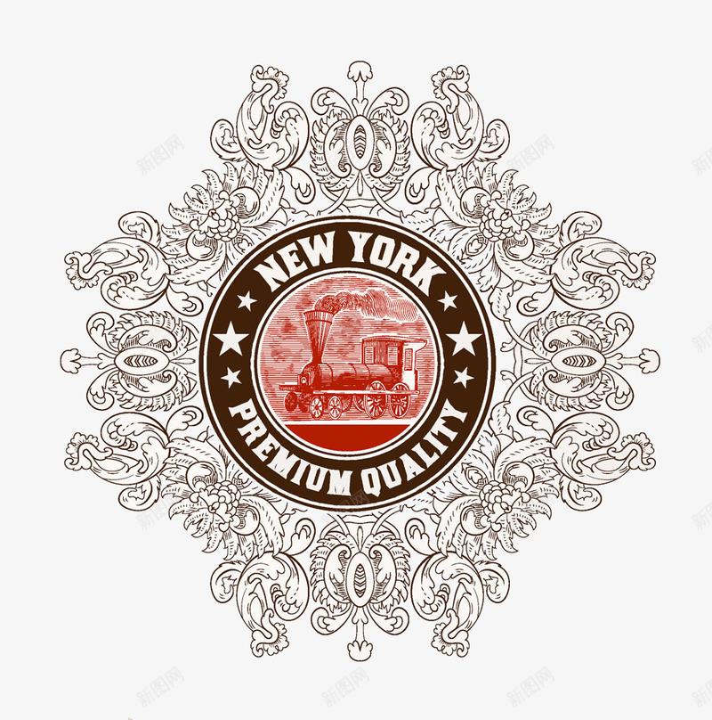 纽约火车复古图标png_新图网 https://ixintu.com 欧式花纹 火车 装饰花纹