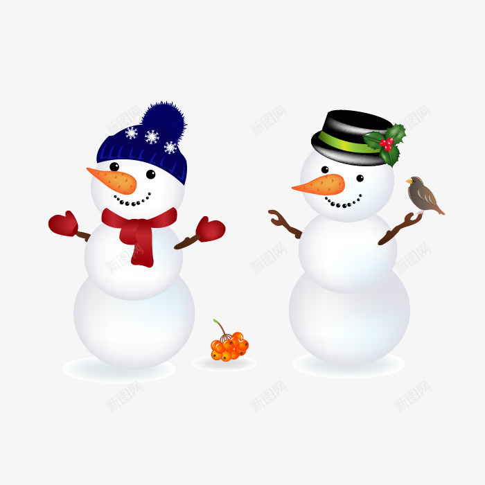 圣诞两个雪人矢量图ai免抠素材_新图网 https://ixintu.com 圣诞节元素 圣诞雪人 滑雪 矢量图