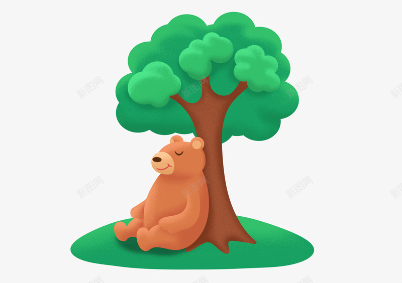 卡通手绘背靠树的熊psd免抠素材_新图网 https://ixintu.com 卡通手绘背靠树的熊 大树 手绘背靠树的熊 熊
