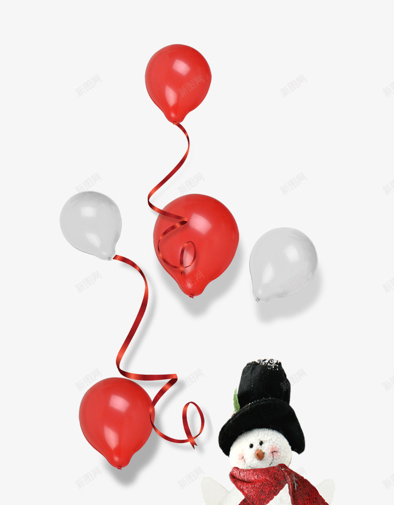 牵着气球的雪人png免抠素材_新图网 https://ixintu.com 戴帽子 暖冬 气球 红气球 雪人