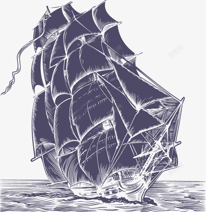 帆船png免抠素材_新图网 https://ixintu.com 交通工具 复古 大海 帆船 手绘 扬帆起航 插图