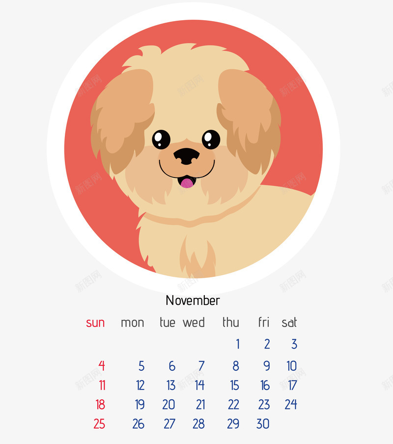狗年卡通月历模板png免抠素材_新图网 https://ixintu.com 11月 2018年 2018春节 卡通月历矢量模板 卡通狗矢量图 年历 日历 狗年 狗年新春