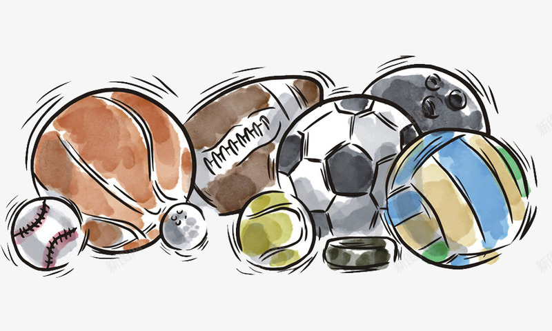 一副简笔画png免抠素材_新图网 https://ixintu.com 卡通 手绘 排球 文体用品 棒球 简笔 篮球 素描 足球