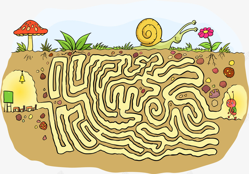 彩色迷宫装饰png免抠素材_新图网 https://ixintu.com 免抠图 卡通有趣 矢量图案 绿色小草 蜗牛 迷宫