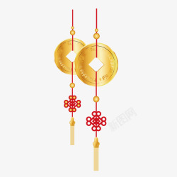 红色中国结铜钱吊牌高清图片