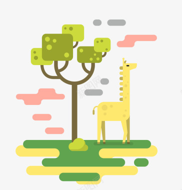 长颈鹿卡通手绘自然环境动物扁平化图标图标