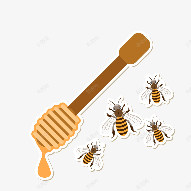 蜂蜜棒子png免抠素材_新图网 https://ixintu.com 卡通 木质 糖 蜜蜂