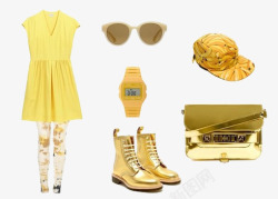 金色马丁靴黄色系服装搭配高清图片