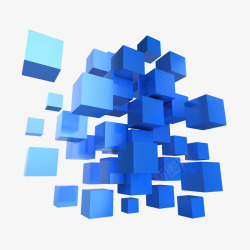 正方体拼接组合蓝色漂浮立体方块高清图片
