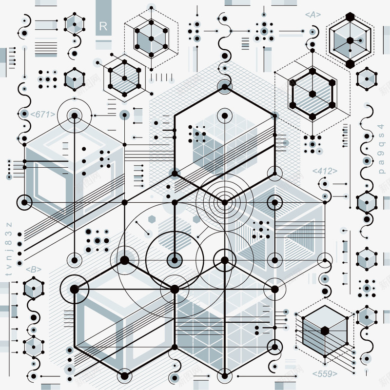 菱形工程机械图纸png免抠素材_新图网 https://ixintu.com 时尚 科技感 背景图 菱形