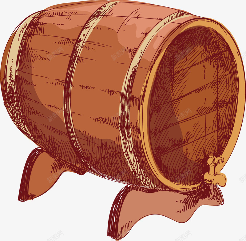 木质手绘酒桶png免抠素材_新图网 https://ixintu.com 啤酒桶 木桶 木质 红酒桶 酒桶