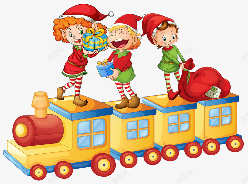 火车上戴着圣诞帽的小孩png免抠素材_新图网 https://ixintu.com 交通工具 列车 圣诞节 旅行 旅途 火车 火车头 火车轮 行驶 轨道