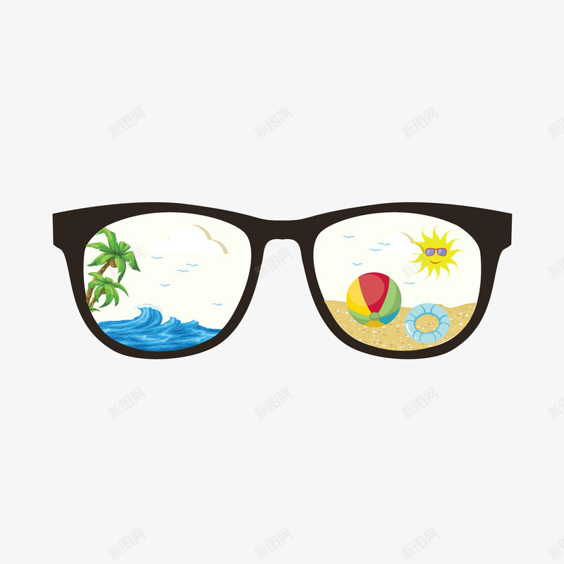 卡通夏日海滩眼镜png免抠素材_新图网 https://ixintu.com 卡通 夏日 海滩 眼镜