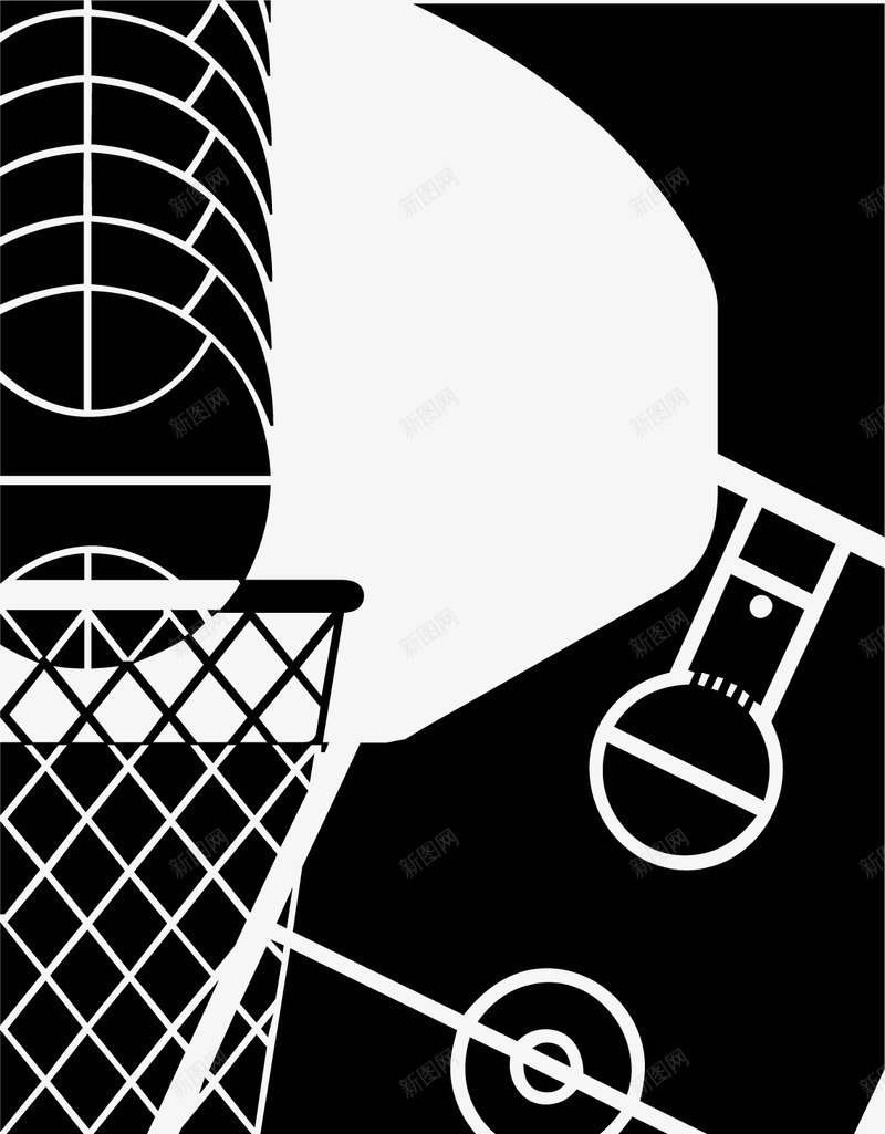 黑白篮球场png免抠素材_新图网 https://ixintu.com 卡通版 卡通篮球场 场地 篮球 篮球场 黑白