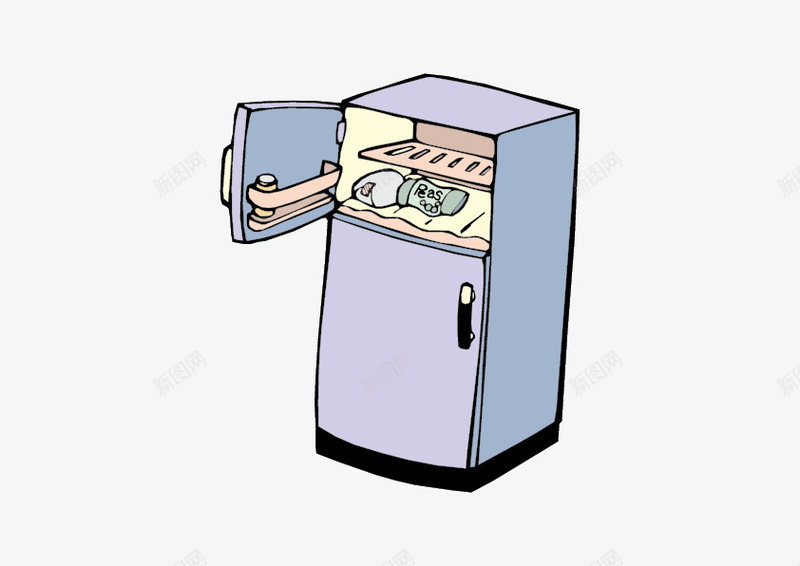手绘冰箱矢量图ai免抠素材_新图网 https://ixintu.com 两层 冰箱 打开 蓝紫色 矢量图