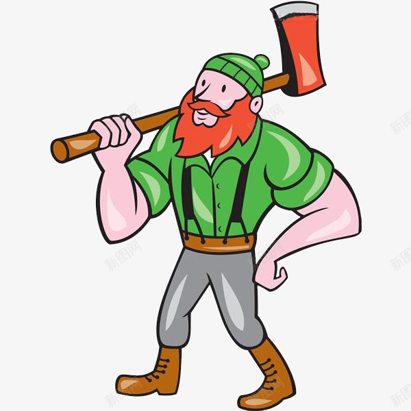 强壮的男人png免抠素材_新图网 https://ixintu.com 卡通 强壮的 手绘 斧头 男人 简笔 红色 绿色的