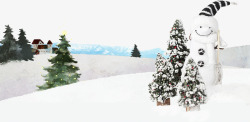 雪景中的小树和雪人素材