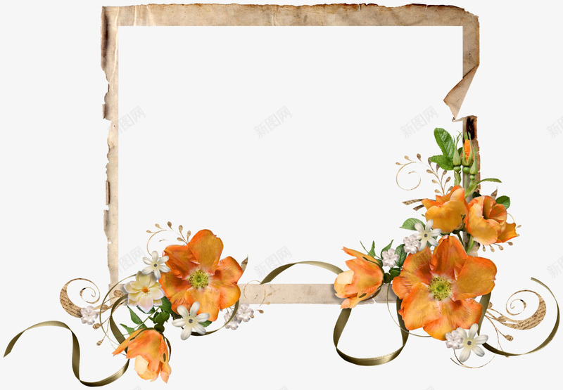 花朵旧纸边框装饰图案png免抠素材_新图网 https://ixintu.com 相册边框 纸张造旧 装饰图 设计 黄色花朵