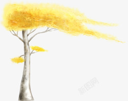 创意合成水彩黄色的大树素材