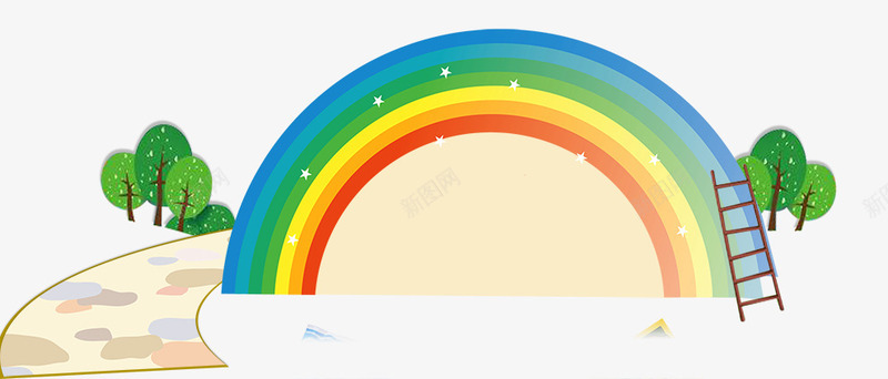 卡通彩虹桥psd免抠素材_新图网 https://ixintu.com 公路 卡通 大树 彩虹桥