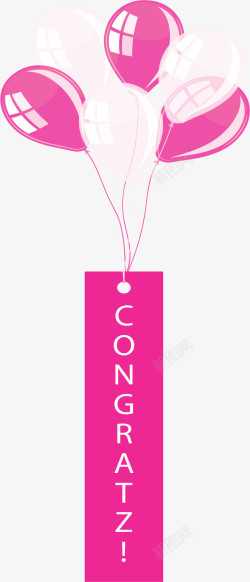 副粉红气球漂浮竖副矢量图高清图片