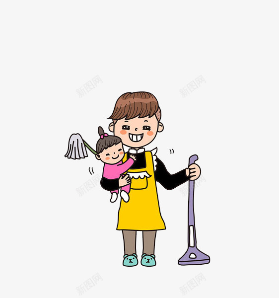 卡通抱着孩子打扫卫生的男人png免抠素材_新图网 https://ixintu.com 免抠奶爸 卡通 卫生的男人 微笑的孩子 打扫 抱着孩子