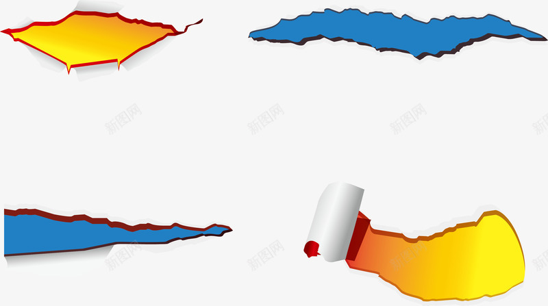 撕开的纸png免抠素材_新图网 https://ixintu.com 彩色 渐变 纸张 蓝色 黄色