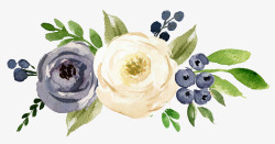 蓝莓和美丽花朵水墨图素材