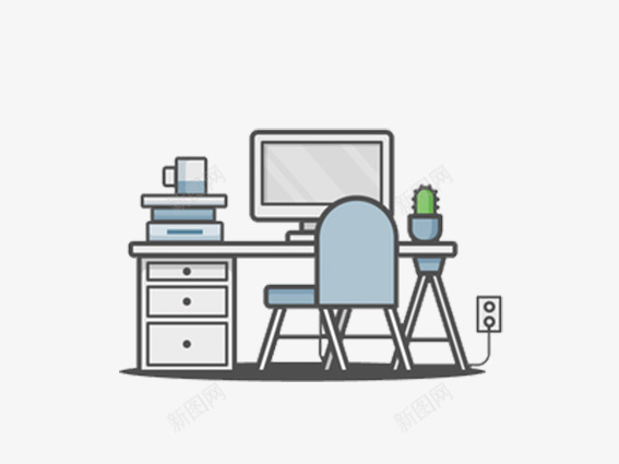 办公桌png免抠素材_新图网 https://ixintu.com 办公室 平扁图形 椅子 电脑