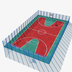 塑胶篮球场地红绿色方形围栏篮球场地高清图片