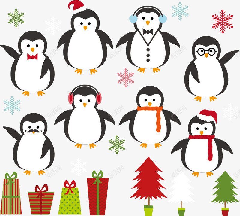 企鹅和圣诞礼物png免抠素材_新图网 https://ixintu.com 企鹅 冬季 动物 南极 寒冷