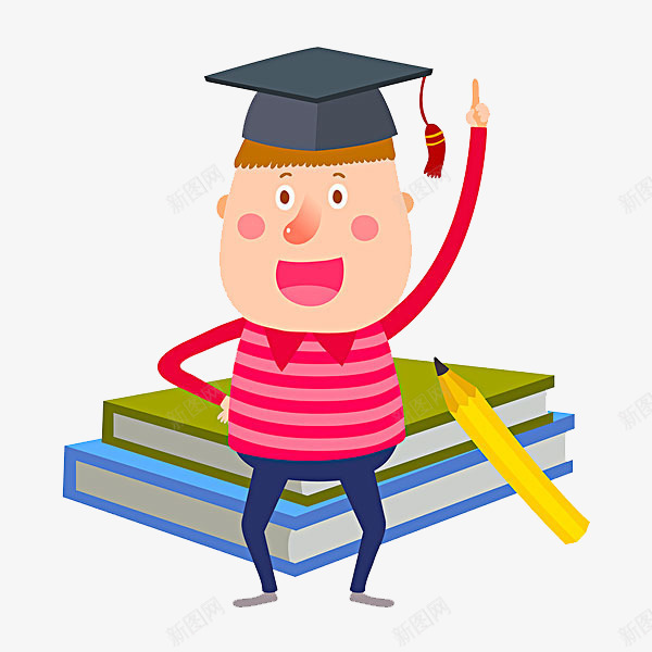毕业的男孩png免抠素材_新图网 https://ixintu.com 书本 卡通 学士帽 毕业的 简笔 铅笔 高兴地