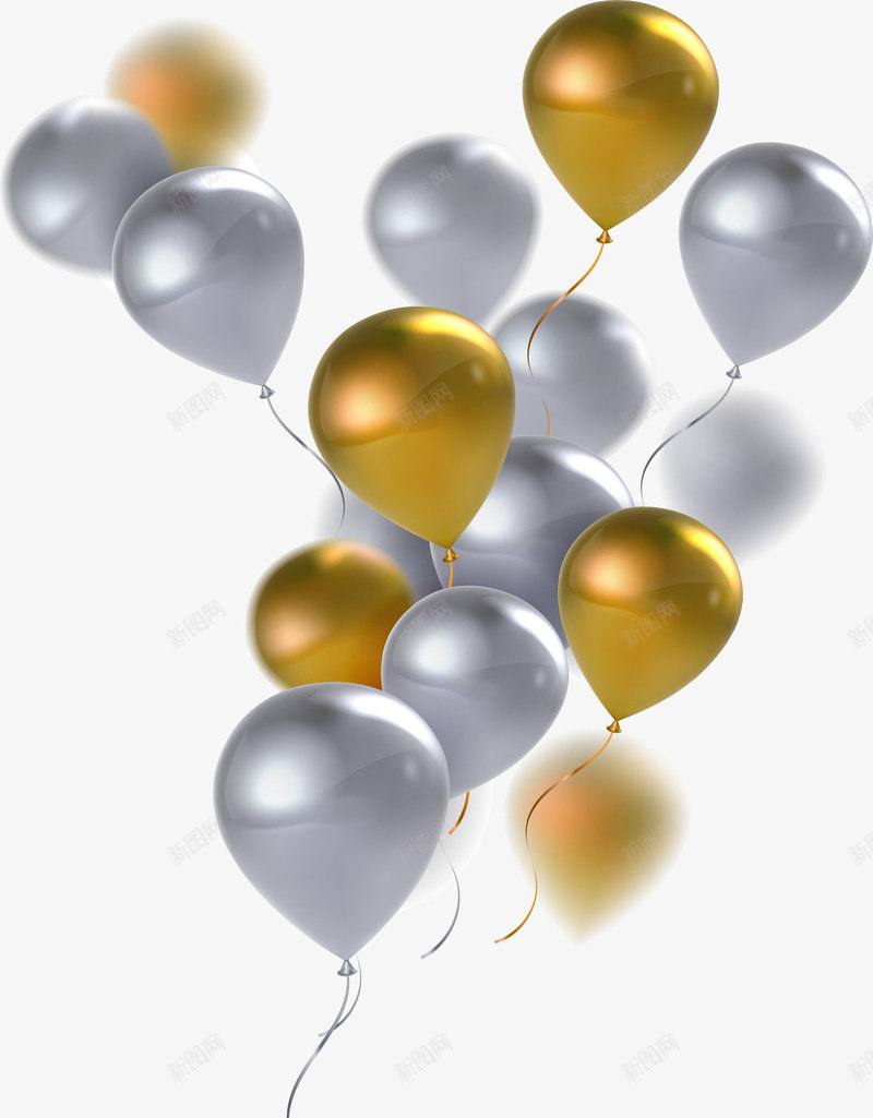 金色简约气球装饰图案png免抠素材_新图网 https://ixintu.com 免抠PNG 气球 气球墙 浪漫 漂浮 简约 装饰图案 金色 银色