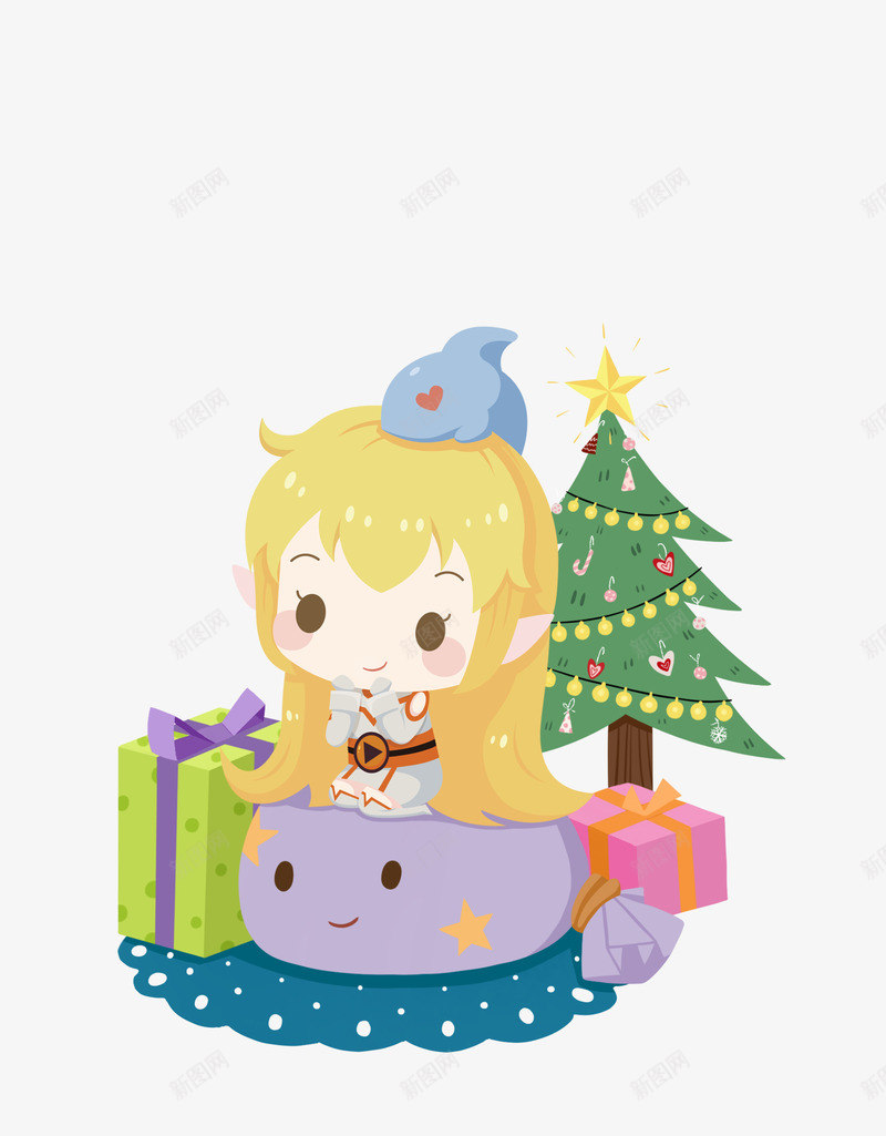 卡通图标小女孩圣诞树png_新图网 https://ixintu.com 卡通 图标 圣诞树 女孩