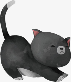 伸懒腰的黑猫素材