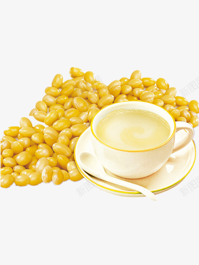 黄豆和现磨豆浆png免抠素材_新图网 https://ixintu.com 豆浆 饮品 黄色