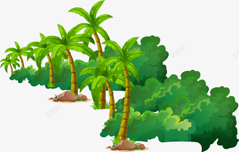 绿色清新树林png免抠素材_新图网 https://ixintu.com 大树 树木 树林 植物 椰树 海岛 清新 简约 绿色 装饰图案
