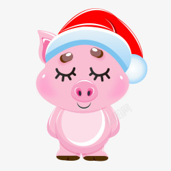 一只戴圣诞帽的卡通小猪矢量图素材