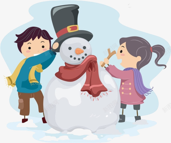 卡通堆雪人png免抠素材_新图网 https://ixintu.com 卡通 堆雪人 小孩 雪人