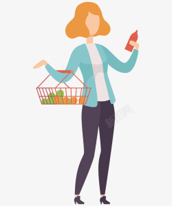 超市买菜拎篮子买菜的女士矢量图高清图片