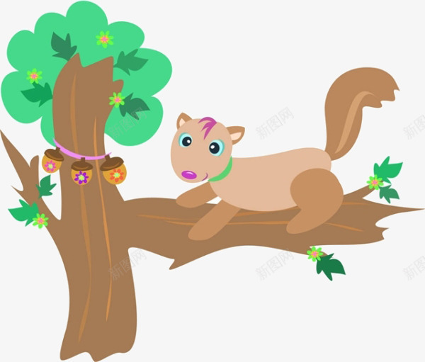 卡通树上的松鼠png免抠素材_新图网 https://ixintu.com 卡通 大树 树上的松鼠 花朵