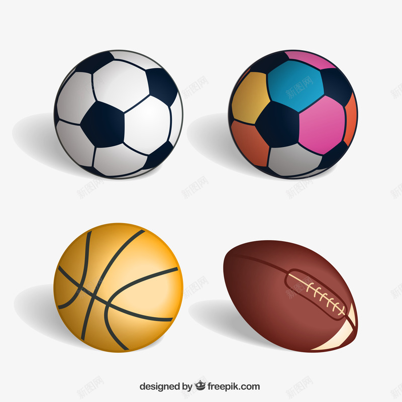 4款精美球类图标png_新图网 https://ixintu.com psd素材 图标 平面 橄榄球 篮球 足球