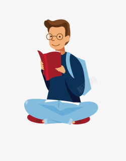 男子读书png卡通扁平化男子读书矢量图高清图片