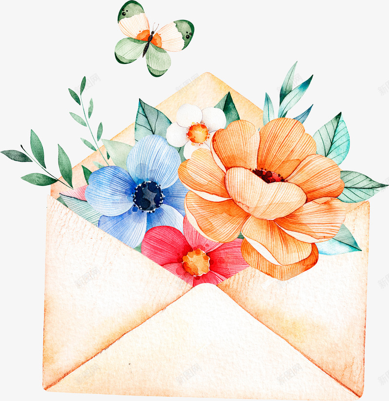 信件里的花朵png免抠素材_新图网 https://ixintu.com 信件 彩绘 橘色的 红色的 美丽的 花朵 装饰