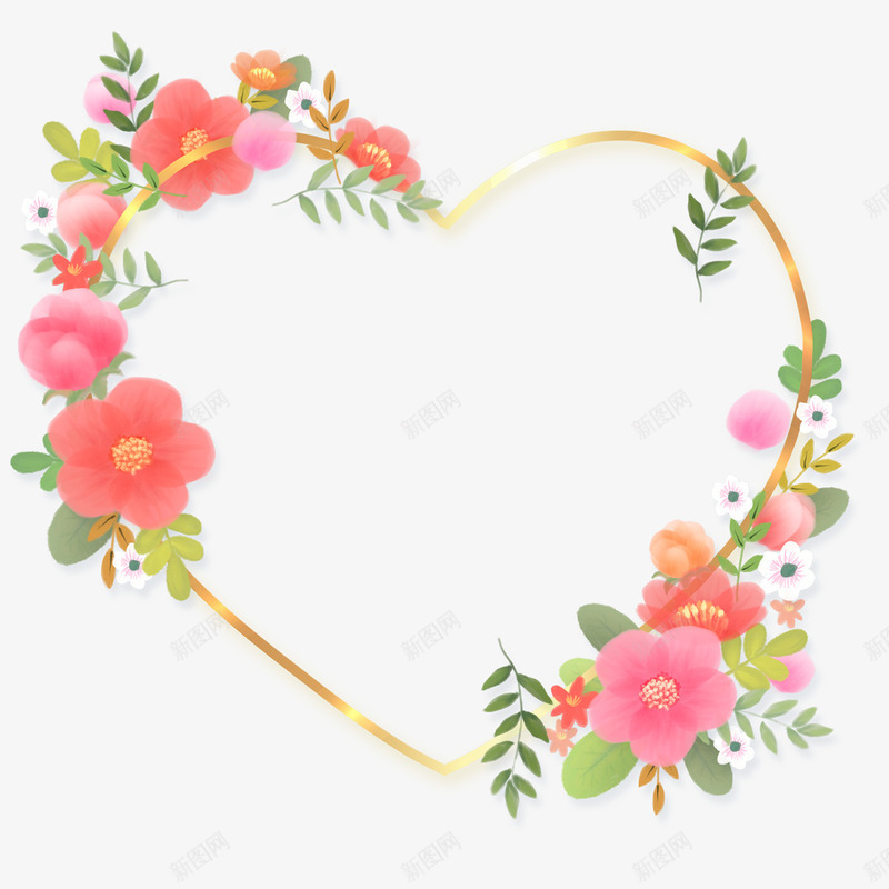 花朵装饰的爱心边框png免抠素材_新图网 https://ixintu.com 创意 心形 爱心边框 简图 美丽的 美图边框 花卉 花朵