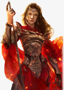 红色服饰盔甲游戏女生素材