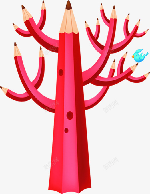 粉色创意铅笔造型大树png免抠素材_新图网 https://ixintu.com 创意 大树 粉色 造型 铅笔