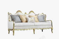法式浪漫花式布艺实木三人沙发素材